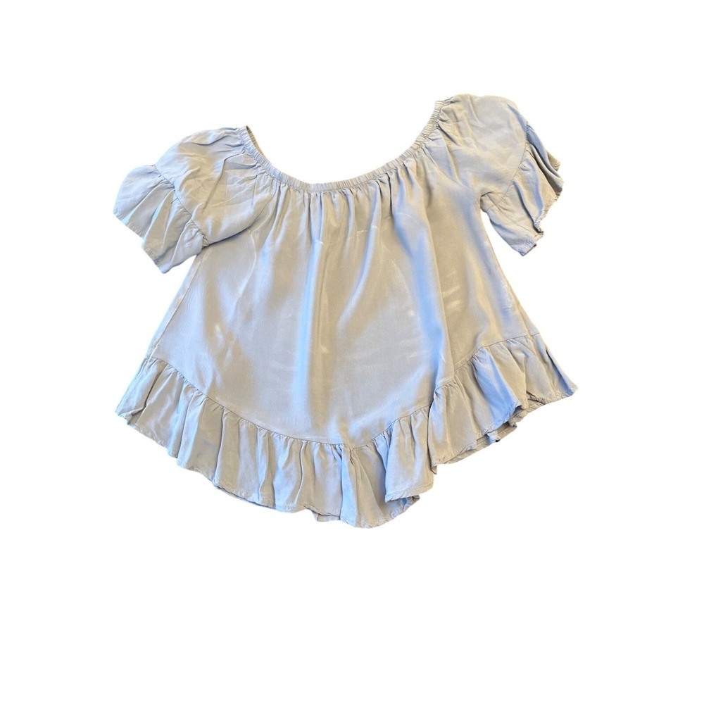 J&M Womens Light Blue Ruffle Hem Rayon Top Short-Sleeve Size‎ M
